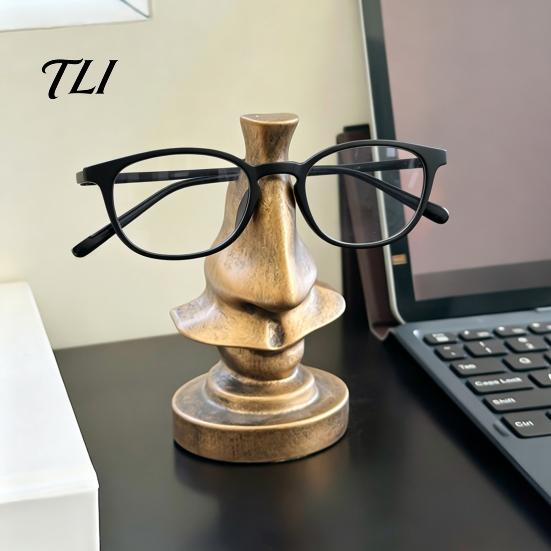 Artistic Sculpture Statue Big Nose Glasses Holder, Retro Resin Eyeglass Stand, Vintage Desk Accessory Humorous Eyewear Display Organizer for Home And