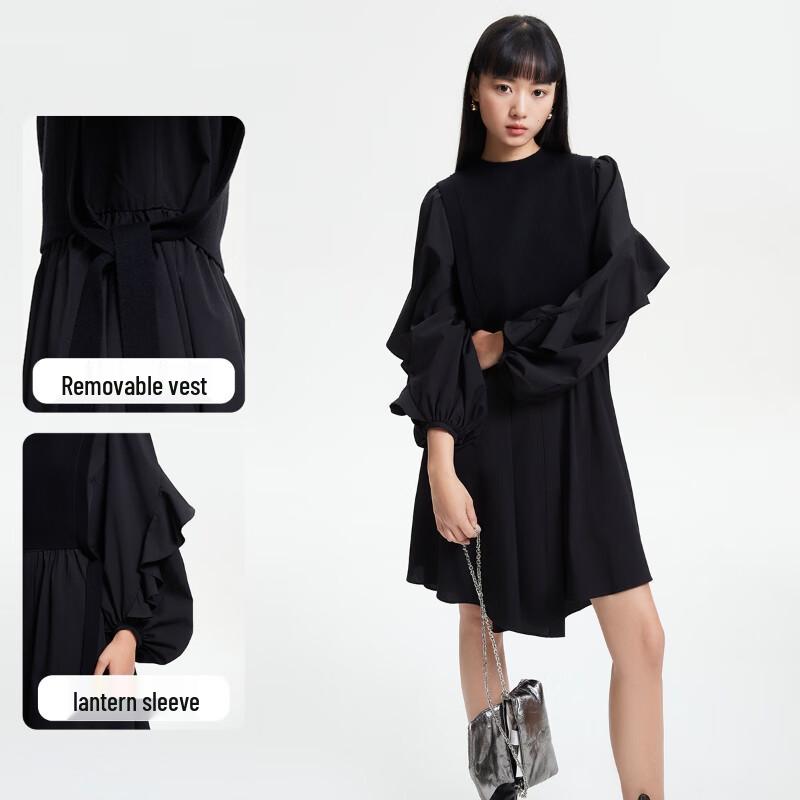 VEROMODA Black Detachable Vest Long Sleeve Midi Dress