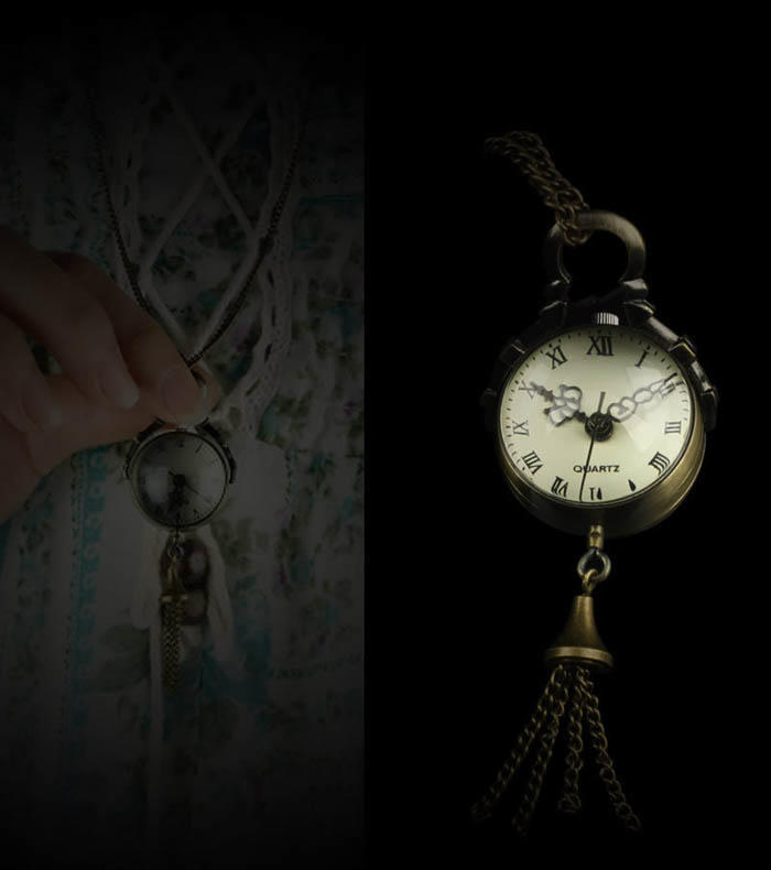 Vintage  Quartz Ball Glass Pocket Watch Necklace Chain Steampunk          