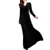 Women's And Winter Gold Velvet V-Neck Solid Color Long-Sleeved Party Dress
