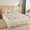 Korea Lace Bedspread King Size 200x220 Cotton Print Dust Ruffles Bed Cover Double Quilted Fitted Sheet with 2 Pillow Shams