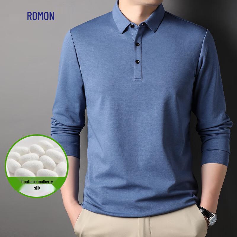Romon Men s Silk Blend Long Sleeve Polo T-Shirt 2XL