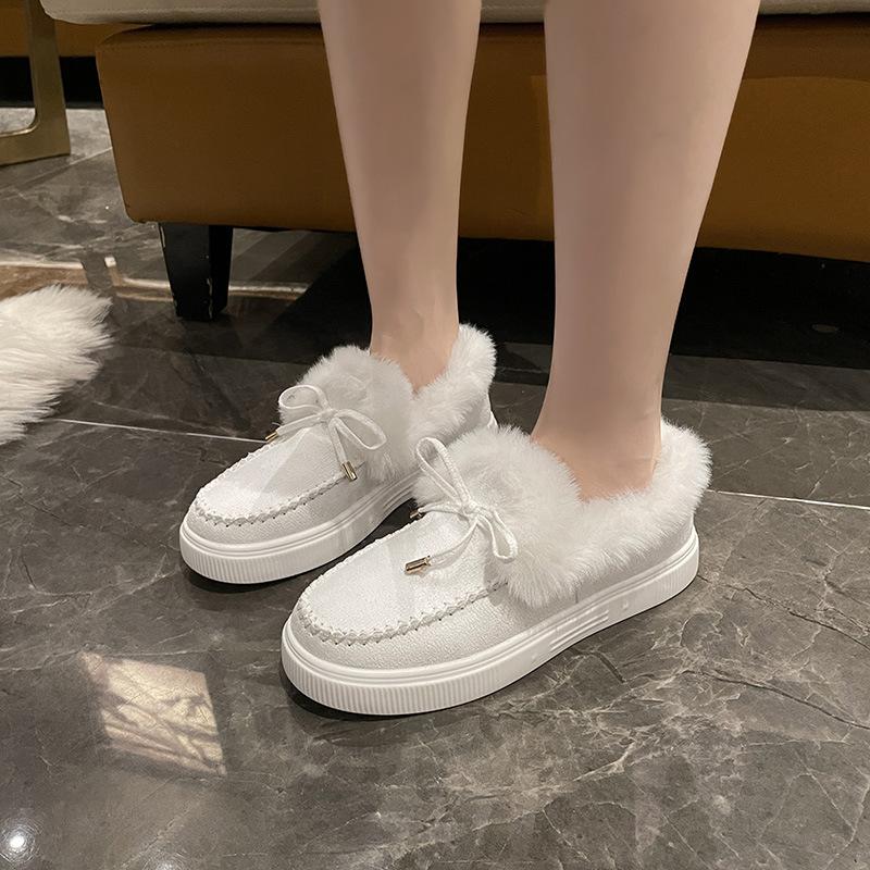 Women's cotton shoes 23 winter European and American bow warm shoes flat-soled fluffy shoes versatile women's shoes