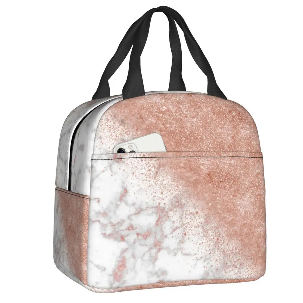 Marmor Grau Kupfer Schwarz Gold Isolierte Lunchtaschen für Frauen Abstraktes Muster Kühltasche Thermische Lebensmittel Lunchbox Kinder Schule Kinder