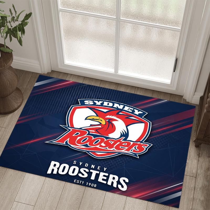Sydney Roosters Design Crystal Velvet Carpet Cozy Non?Slip Printed Rug For Bedroom Living Room Entrance