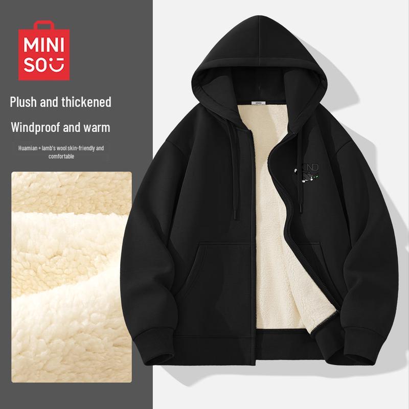 

MINISO Men s Loose Fit Fleece Lined Hooded Sweatshirt L