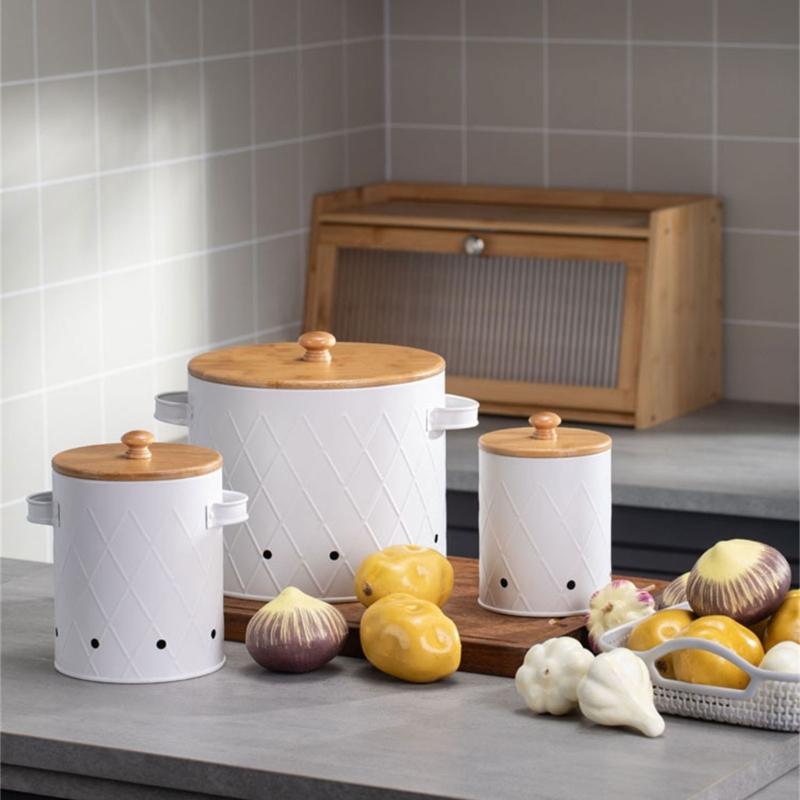 User Friendly Potato Onion Garlic Storage Bins with Bamboos Lids for Countertop Use In Restaurants and Homes
