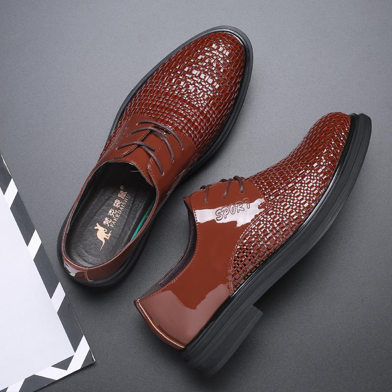 Summer men's sandals men's hand-woven breathable business dress casual leather shoes hole shoes men's shoes platform shoes