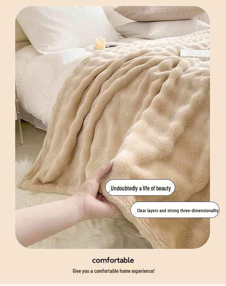 Luxurious Heavyweight Rabbit Fur Plush Blanket - Coral Fleece for Bed, Sofa, or Nap; Perfect for Winter.