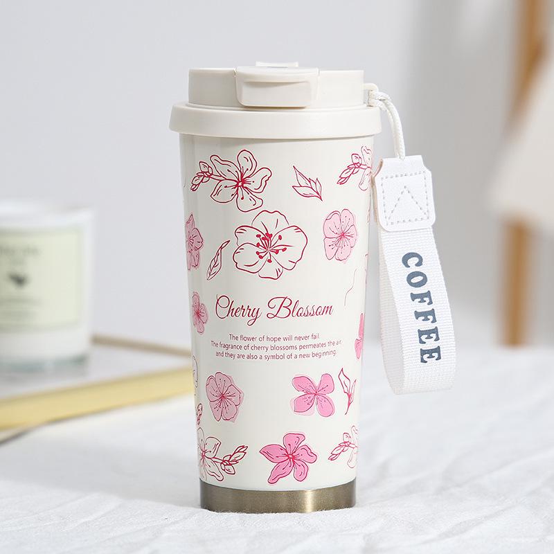 Lily of the Valley Double-Wall Thermos Cup with Straw - Student & Car Friendly