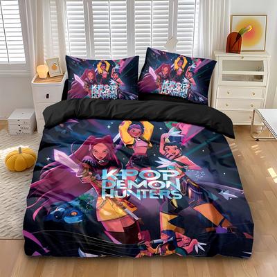 3-delige Kpop Meisjesgroep Bedrukte Kernloze Dekbedovertrek Set, Meerdere Maten Slaapkamer Slaapzaal Vakantie Beddengoed Decoratie, Machinewasbaar