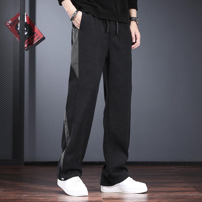 Jieleinuo Men's Splicing Design Loose Straight-Leg Casual Pants