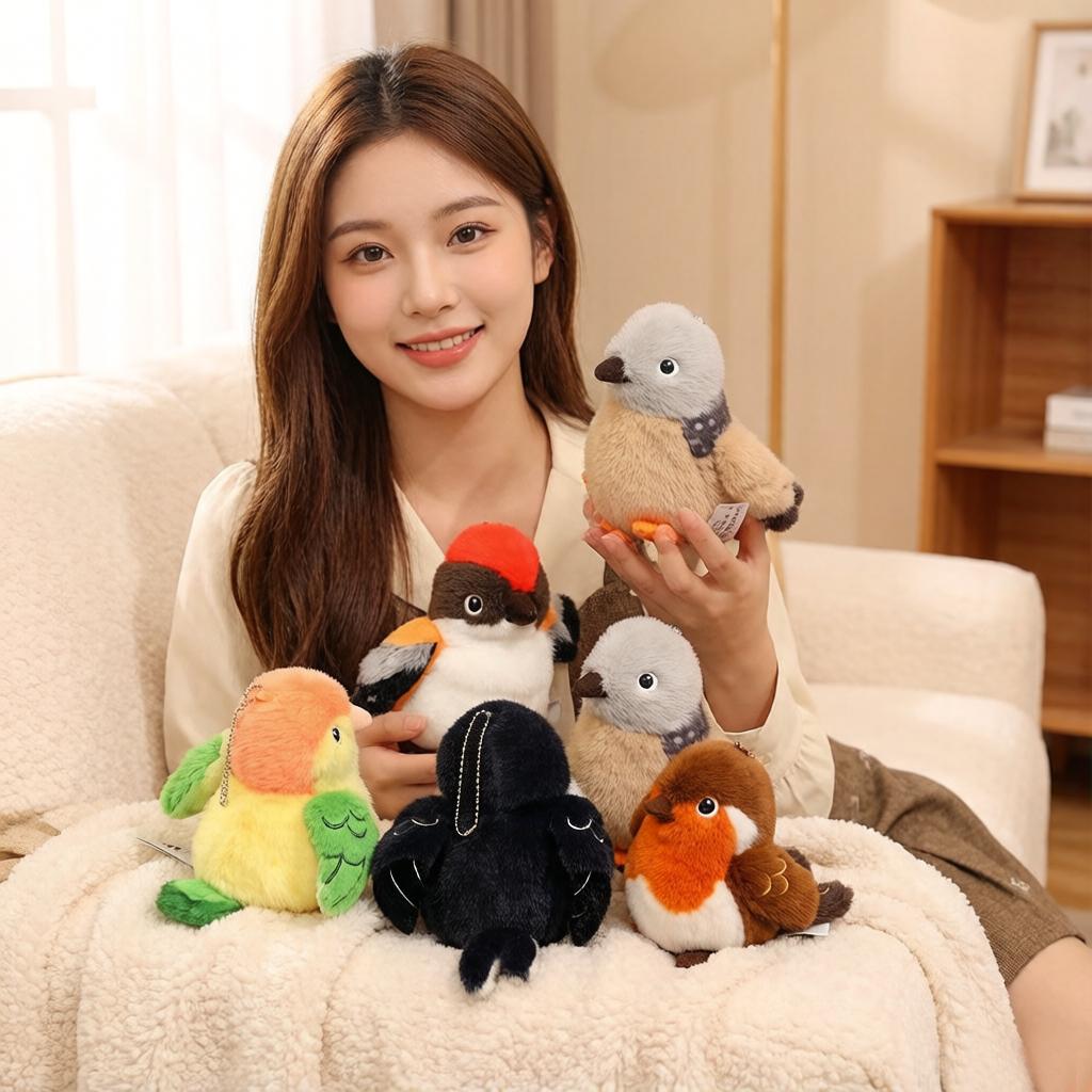 14Cm Cute Colorful Bird Plushie With Metal Chain Stuffed Titmouse Parrot Small Cartoon Animal Pendant Fashion For Bag Gift