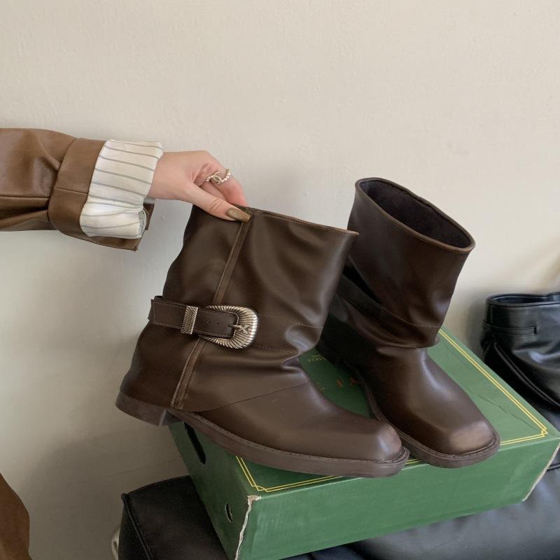 

Ретро полированные ботинки Мартин женские старые складские трубы полусапоги внутренняя высота увеличение ковбойские сапоги толстый каблук металлические короткие сапоги женские 39 коричневый
