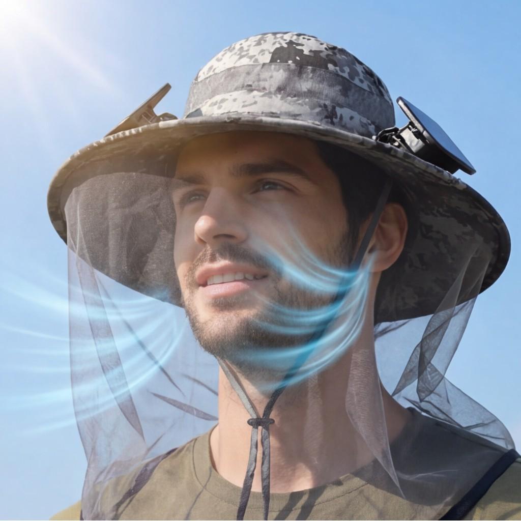 Solar fan mosquito-proof hat summer fishing protection sun protection fan fisherman sun hat