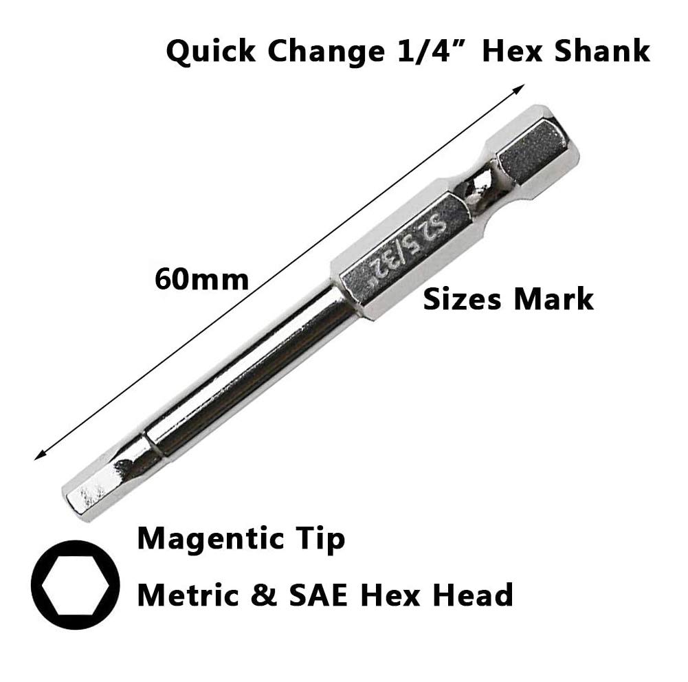 Wolfride Impact Driver Bit Hex Shank Driver Hex Shank Precision Hex Bit for Electric Driver Bit for Magnetic 60mm Set of 20 Set, 1/4-inch Bit, 6.35mm
