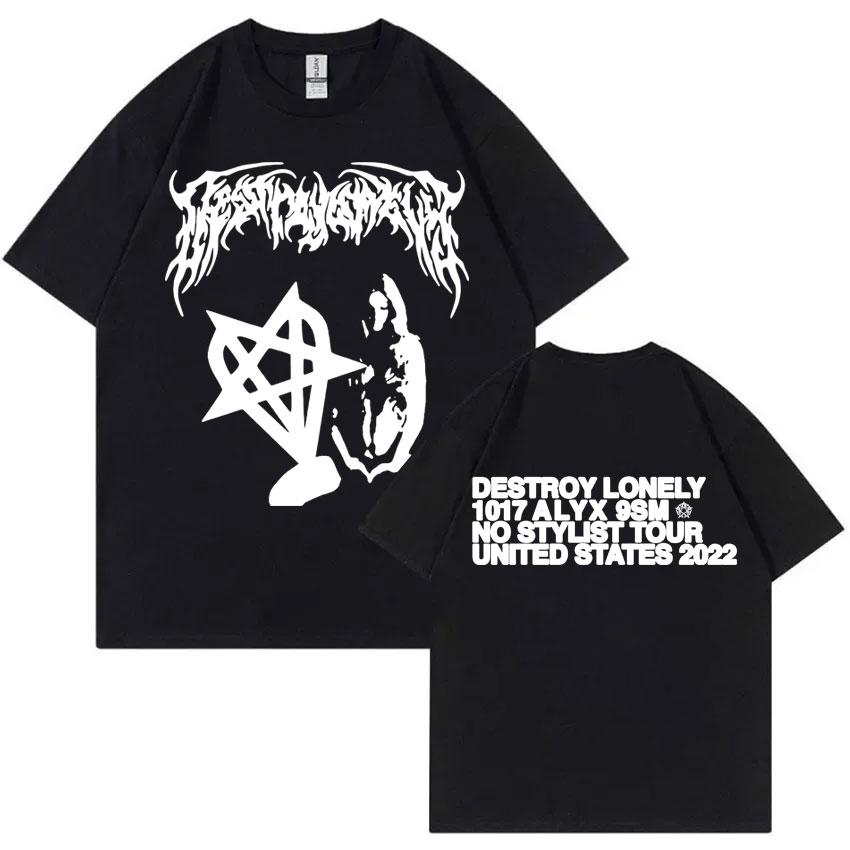Rapper Destroy Lonely Alyx Baskılı Tişört Unisex Oversize Pamuklu Kısa Kollu Tişörtler Unisex Hip Hop Rap Tarzı Tişört Unisex Sokak Tişörtü
