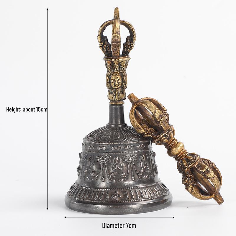 Непальский Ваджра-колокольчик и Тингша Дордже: Бронзовый практический колокольчик для алтаря тибетского буддизма