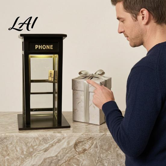 Home Office Desk Light Vintage Phone Booth Ambient Lamp Retro Tall Telephone Night Light Warm LED Table for Bedroom Study Bar Decor Urban Street Art