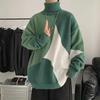 Men's Patchwork Contrast Pullover: Artistic High Neck Knitwear for Autumn/Winter
