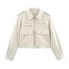 Womens Oversized Suede-Like Jacket With Notched Collar Streetwear Loose Fit Long Sleeve Cardigan Outerwear