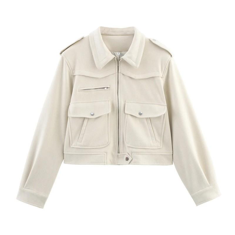Womens Oversized Suede-Like Jacket With Notched Collar Streetwear Loose Fit Long Sleeve Cardigan Outerwear