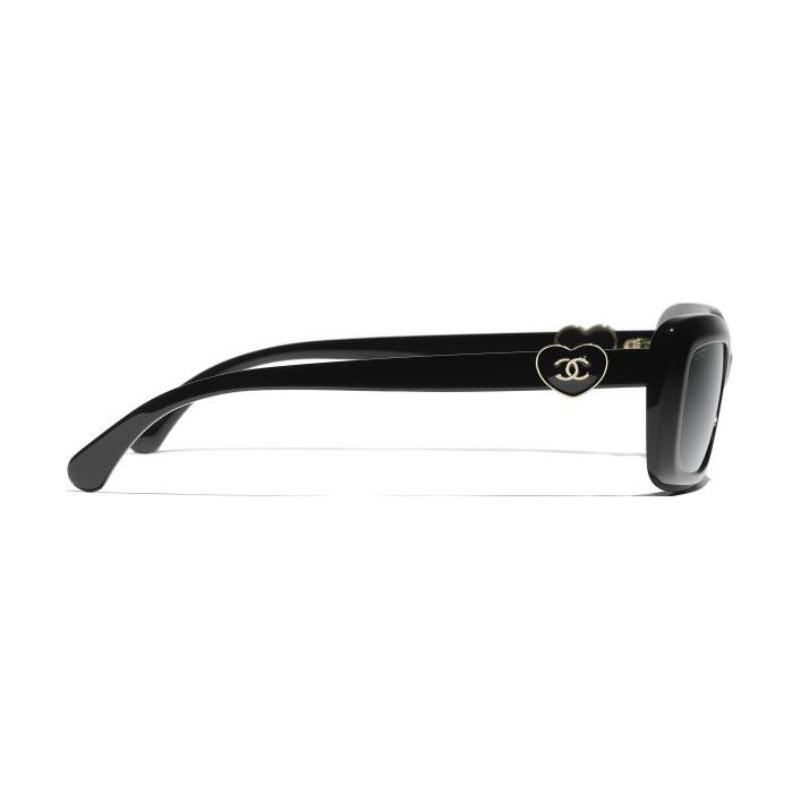 Chanel Brand Logo Acetate Rectangular Sunglasses Unisex Couple Style Black