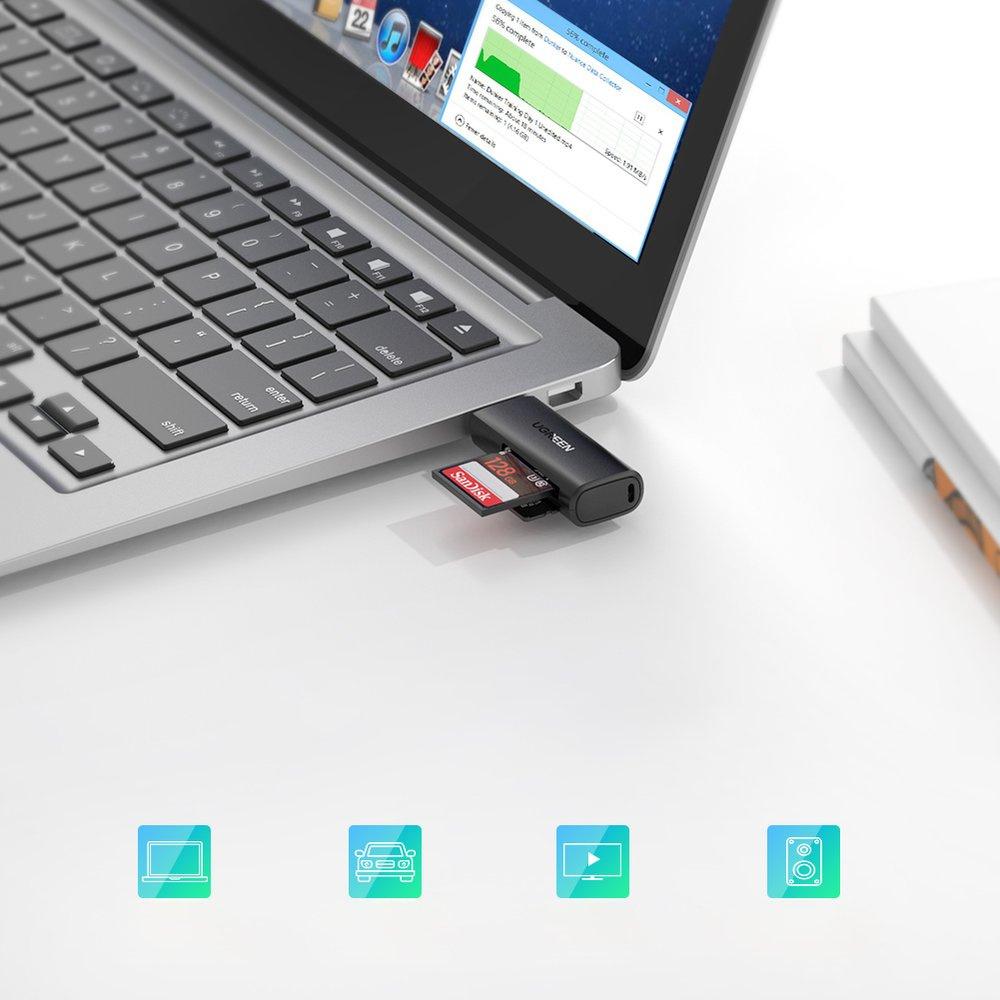 Ugreen CM264 USB 3.0 Dual Slot SD/TF Memory Card Reader - Black, High-Speed Data Transfer