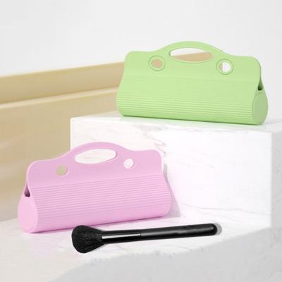Solid Color Silicone Hand-Held Cosmetic Bag Large Capacity Moisture-Proof Makeup Brush Storage Bag Dust-proof