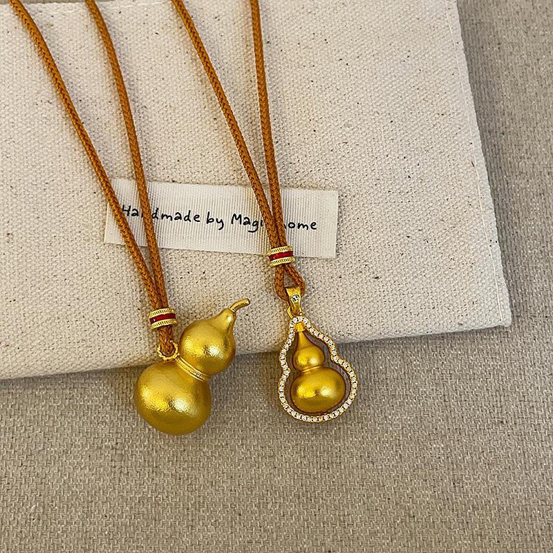 High Version Zircon Gourd Pendant Woven Rope Necklace Women'S Retro New Chinese Fashion Versatile Neck Chain Sweater Chain