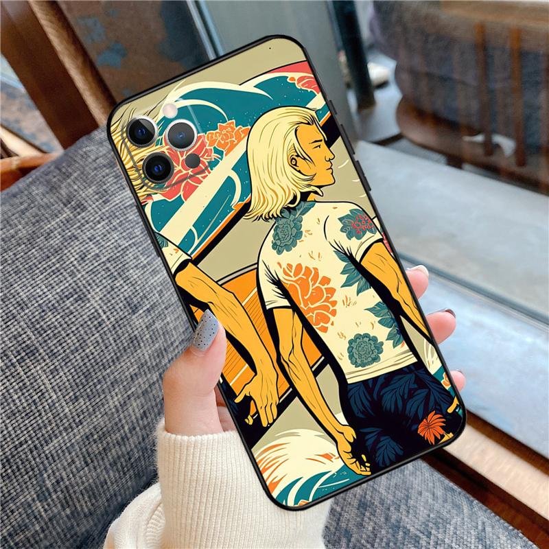 Japanese Surfers Phone Case For iPhone 16 15 13 12 11 14 Pro Max 12 13 mini XR 15 16 Plus 16e Cover Shell