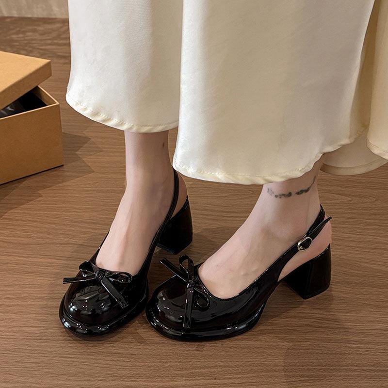 Sweet floral print women's summer outdoor sandals, 2026 new style, bow-tie dress, chunky heel sandals