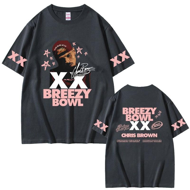2026 SpringSummer Rap Artist Chris Brown Breezy Bowl XX Tour Mens and Womens HipHop Streetwear TShirts
