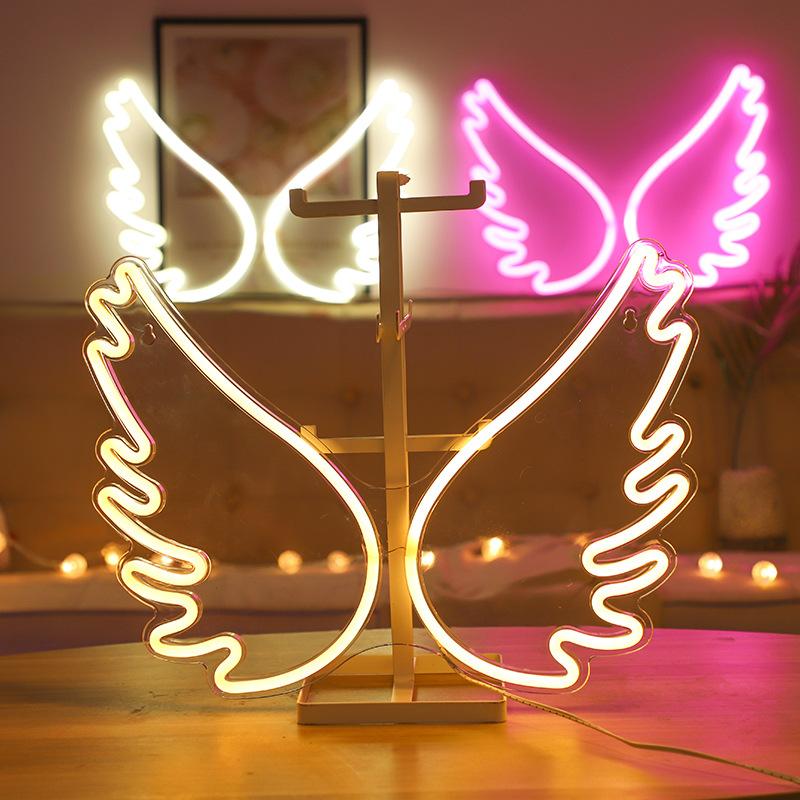 XYXP Fairy Wings Neon Lights Angel Wing Wedding USB Powered Acrylic Led Wall Decor Girl Children To the Room With Sign Gift