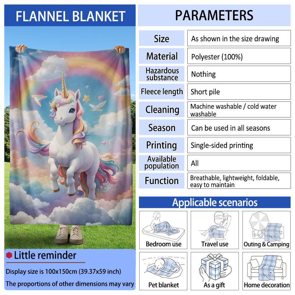 Unicorn Flannel Blanket with Custom Printing - European & American Design