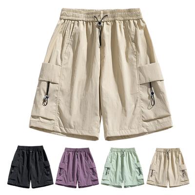 Herren-Shorts, verstellbarer Kordelzug, elastischer Bund, Sport-Shorts mit mehreren Taschen, einfarbig, lockere Passform, lässige Shorts