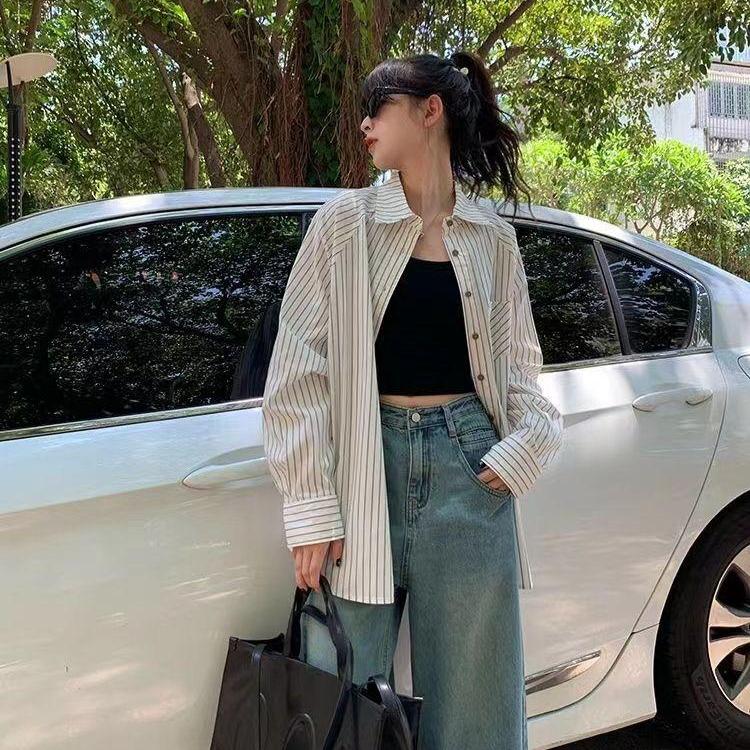 VAYLA Fashion Stripe Shirt Elegant Women Blouses Long Sleeved Gift Tie Oversized Tops for Women Summer Blouse