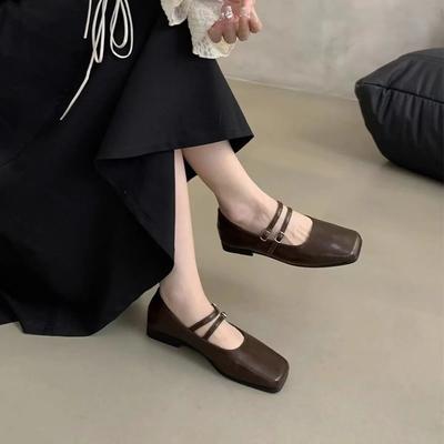 Modische Mary-Jane-Schuhe für Damen im Frühling mit quadratischer Zehenpartie, modische flache Schuhe aus weichem Leder für Damen, Outdoor-Kleidung, Studenten, Lolita-Schuhe