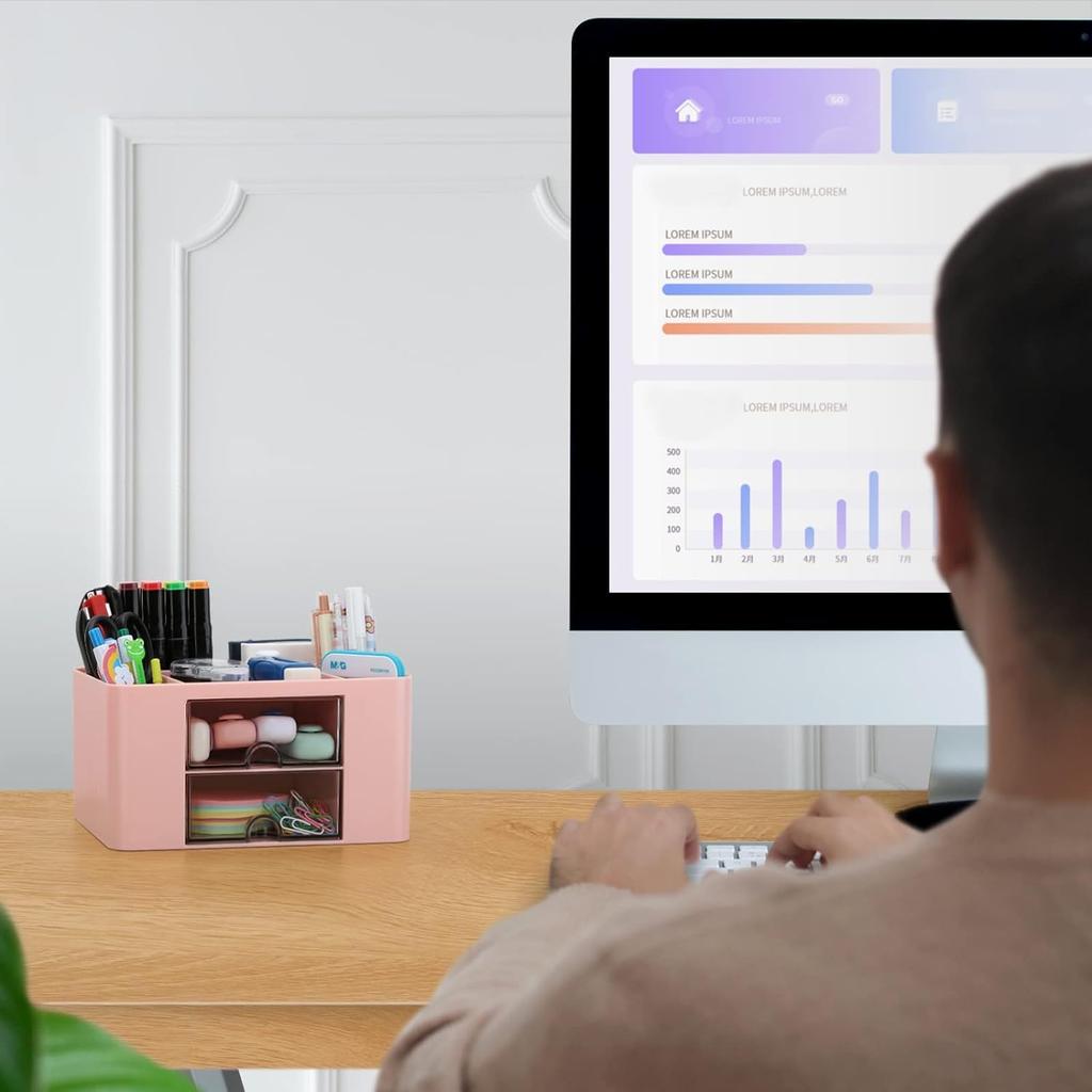 VitalBloom Desk Organizer, Tabletop Storage, No Assembly Required, Pen Holder, Drawer, Remote Control Rack, Multifunctional Storage, Stationery