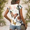 Women Plus Size V Neck Wide Short Sleeve Fire Phoenix Printed Black Straight Hem T Shirt
