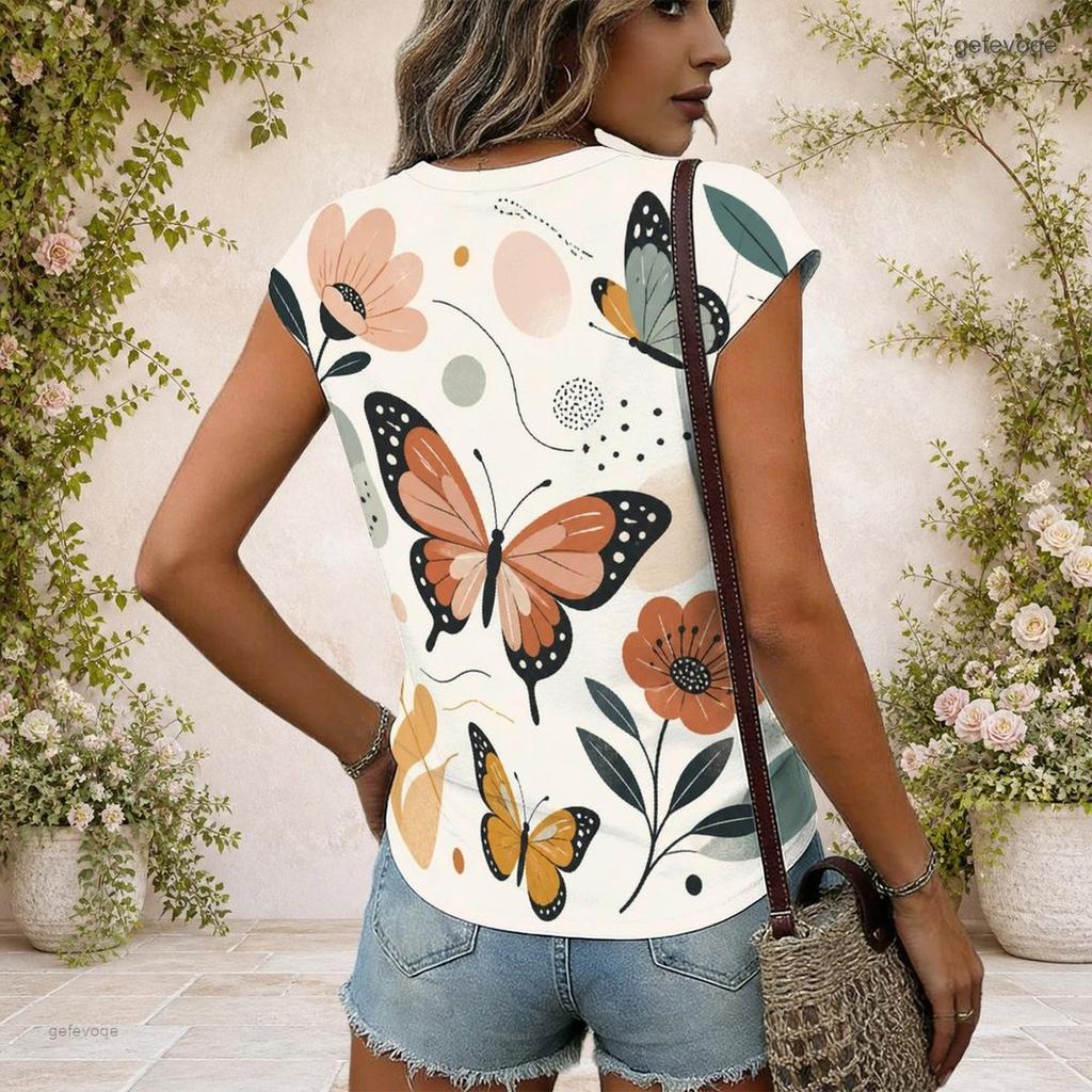 Women Plus Size V Neck Wide Short Sleeve Fire Phoenix Printed Black Straight Hem T Shirt