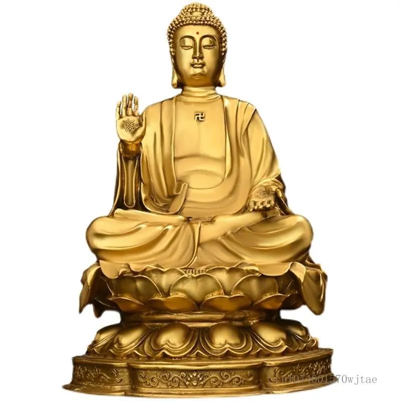 Pure Copper Buddha Tathagata Ornaments, Sitting Lotus Altar Sakyamuni Home Decoration Living Room Buddha Hall Crafts Statue, 1Pc