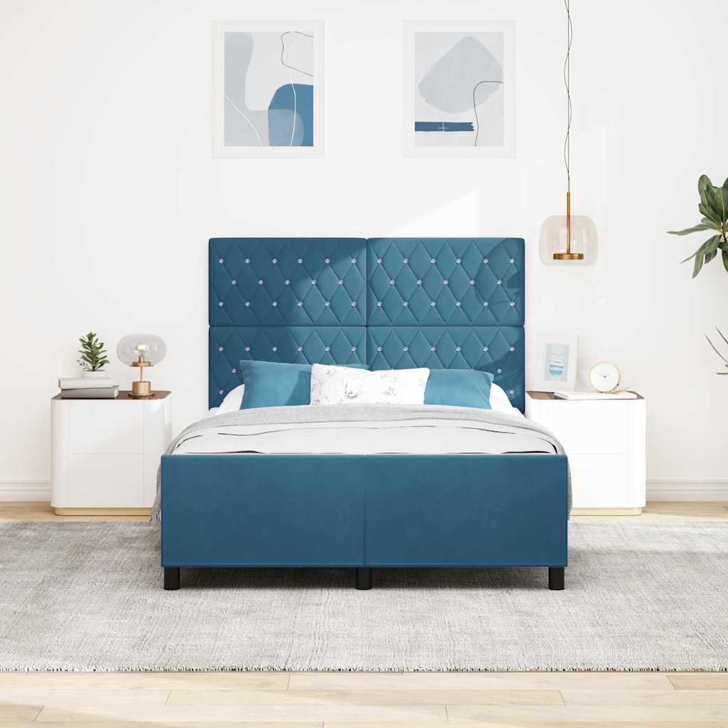 Box Spring Bed with Headboard Dark Blue 140 x 190 cm Velvet