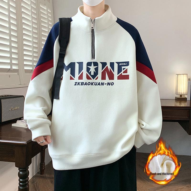 Men s Velvet Sherpa Half-Zip Hoodie - Thickened, Warm Pullover for Autumn/Winter L (115~130 Jin)