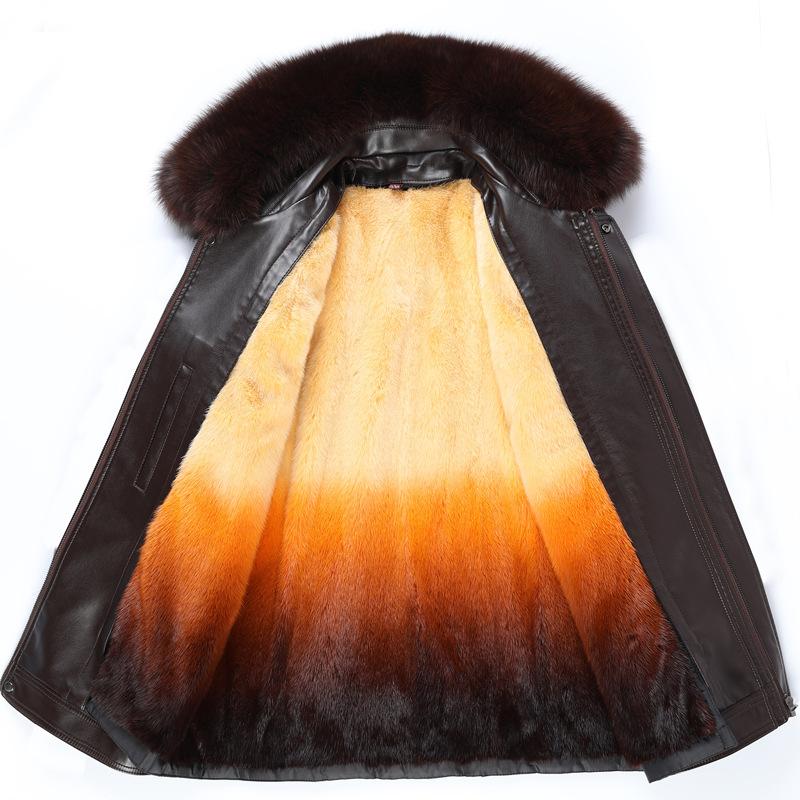 Winter Leather Jacket Men'S Large Fur Collar Removable Fleece Liner Sheepskin Fleece Jacket