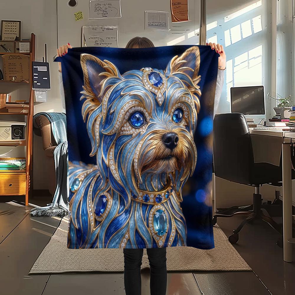 Blue Gemstone Puppy Kitten Print Flannel Blanket,High Quality Comfortable for All Seasons,Home Decor,Warmth and Comfort,Perfect for Christmas Gifts