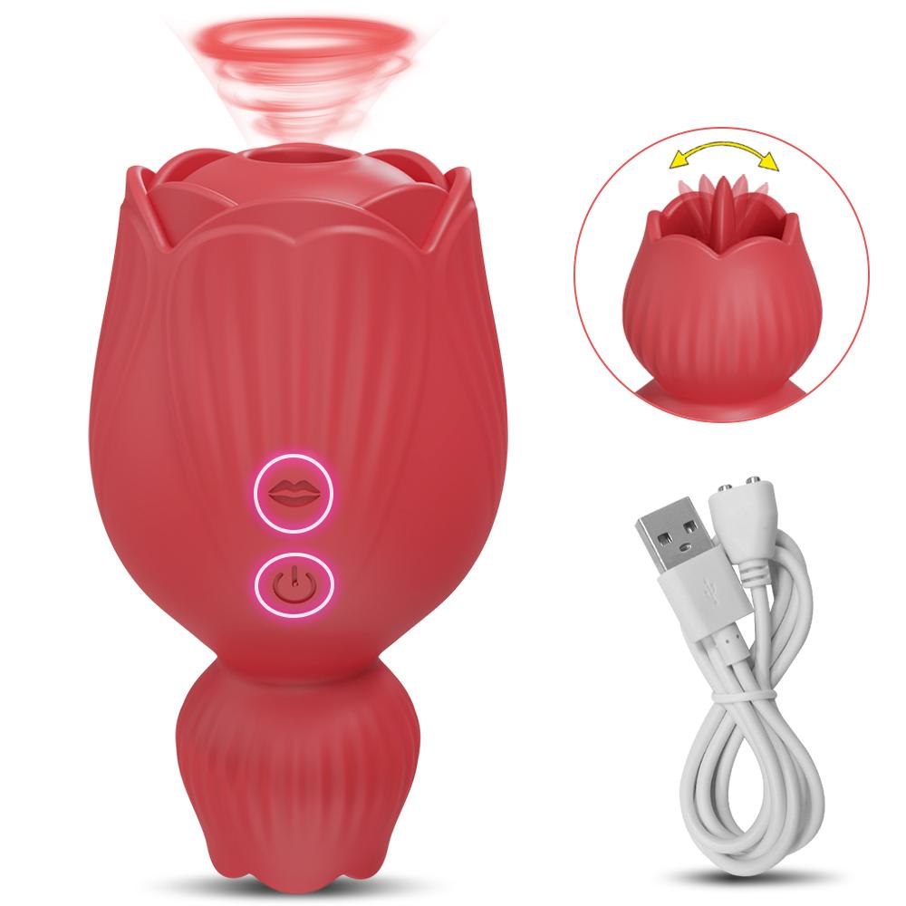 Sucking Rose-Tongue Licking Vibrator for Women Clitoris Stimulator Oral Nipple Vacuum Clit Sucker Female Sex Toys for Adults