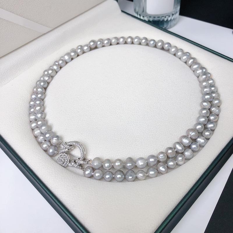 

Высококлассное ожерелье из пресноводного жемчуга, женское, нишевый дизайн, легкая роскошь, темпераментная двухслойная цепочка для ключицы 7-8mm
