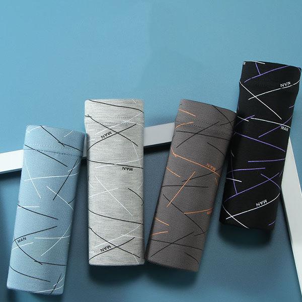 4pcs Men Underwear Modal Cotton Boxers Men's Print Soft Breathable Mid-waist Short Boxers