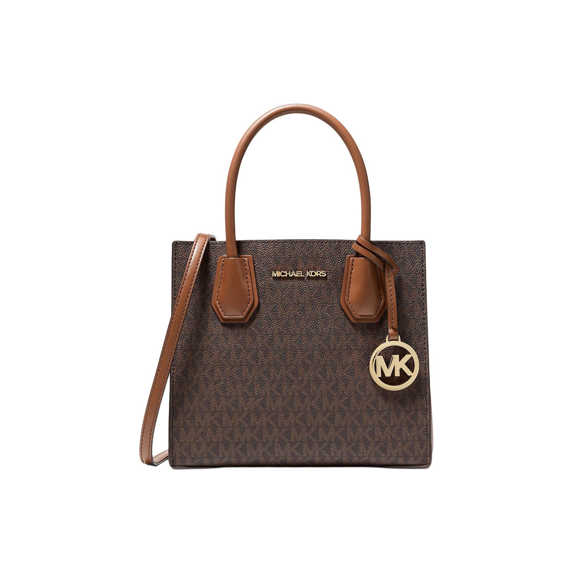 

Michael Kors MK Mercer Series Classic French Vintage Monogram Color Block PVC Coated Canvas Accordion Bag Women handbags Brown 35S1GM9M2B-BRN Shopping Bag Set(Basic Set+Shopping Bag)